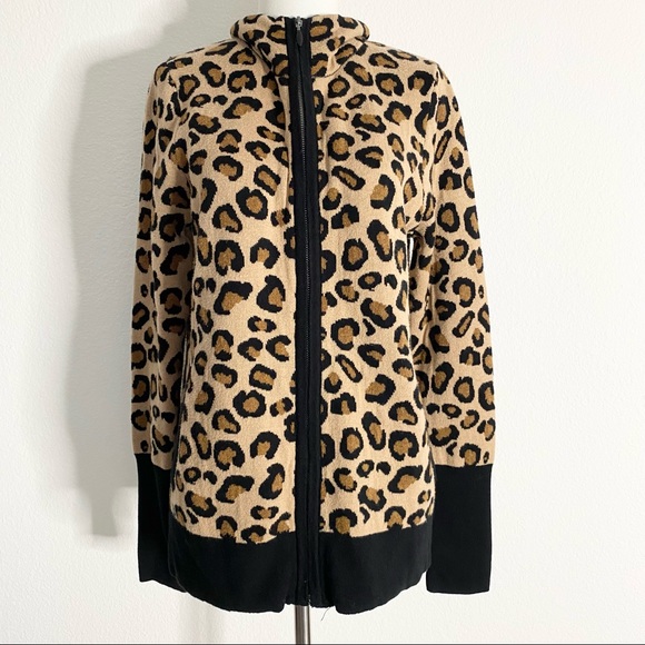 Rachel Zoe Sweaters - RACHEL ZOE Zip Up Knit Leopard Sweater